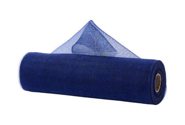 A roll of blue mesh material against a white background.