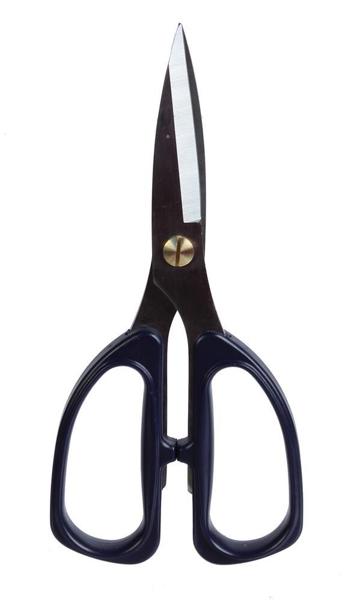 a pair of black scissors with gold handles