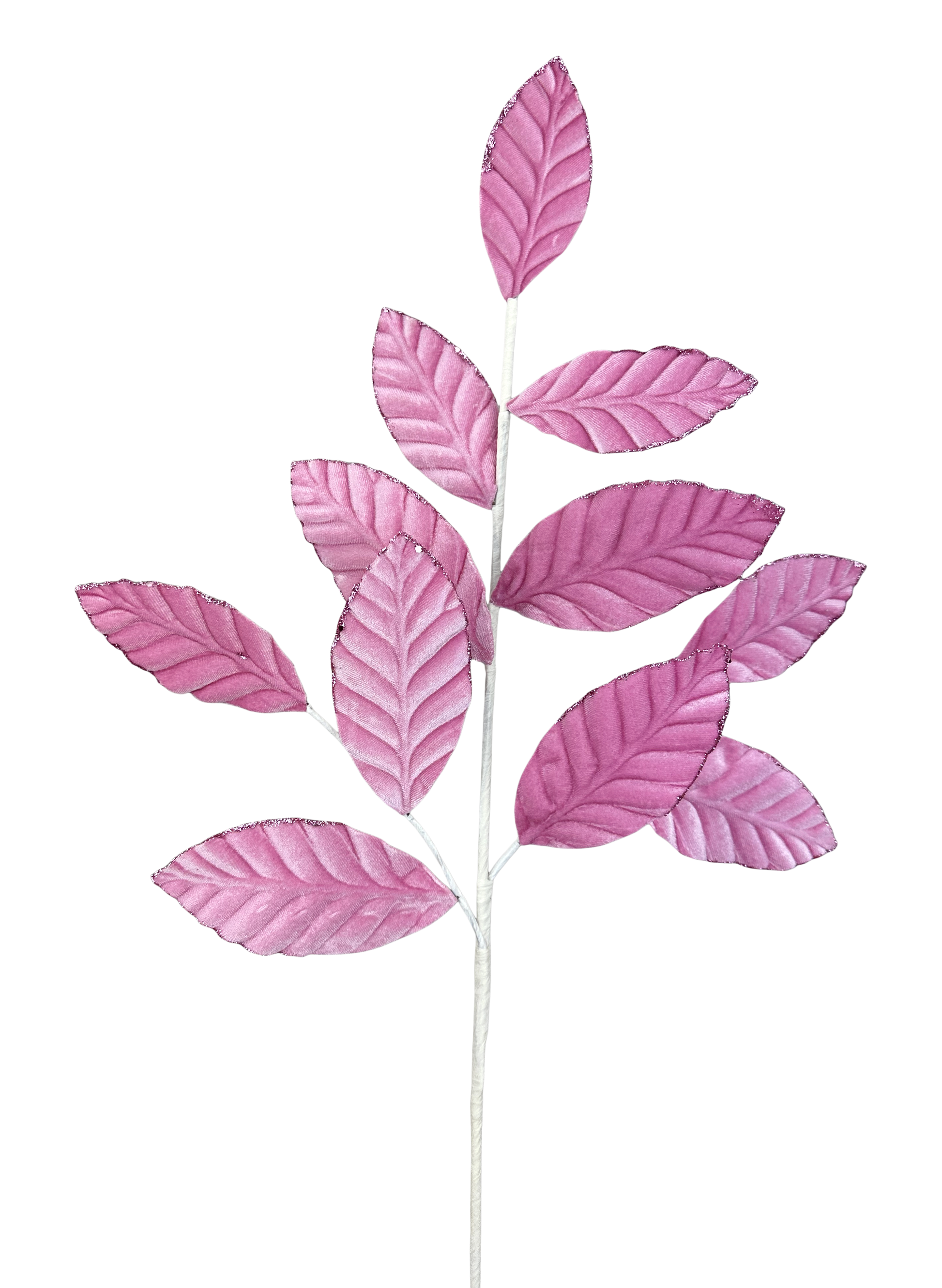A branch with pink leaves against a gray background.