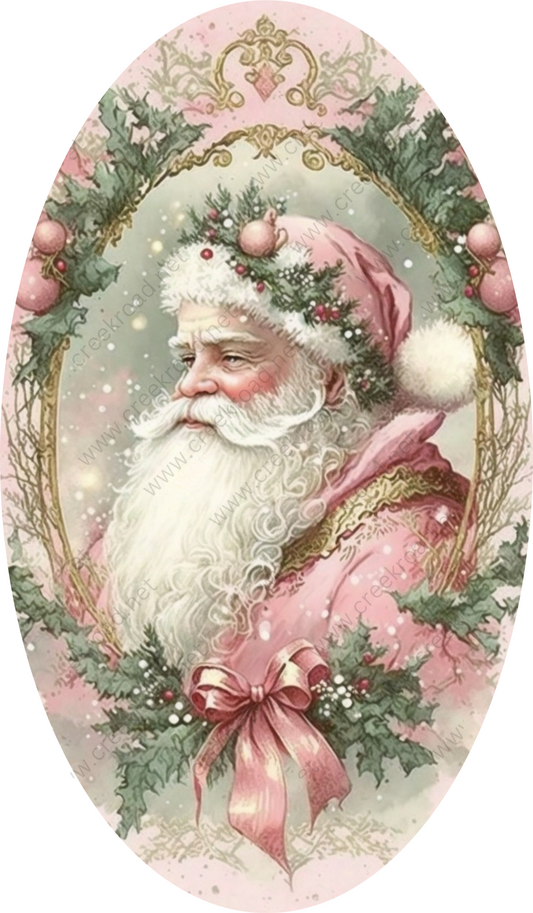 a painting of a santa claus with a wreath around his neck