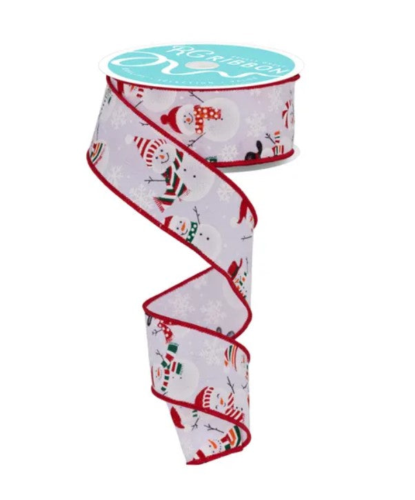 A spiral-shaped ribbon with a snowman pattern printed on it.