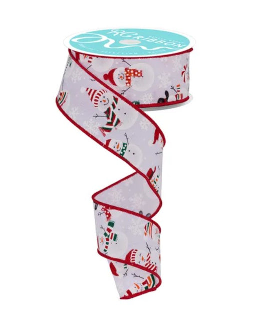 A spiral-shaped ribbon with a snowman pattern printed on it.