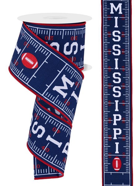 a blue and red measuring tape with the word mississippi on it