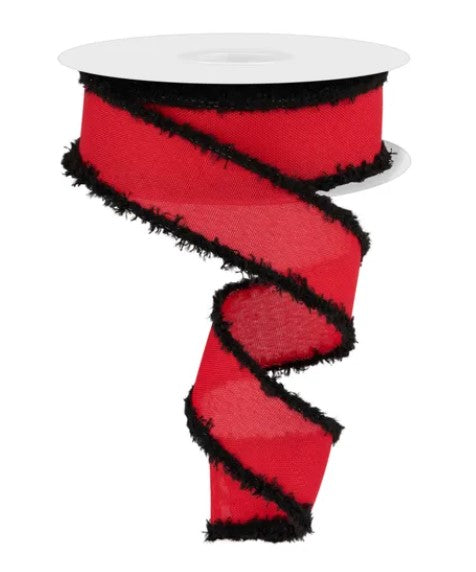 A red and black spiral-shaped ribbon is shown against a white background.
