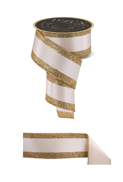 a decorative ribbon with a gold and white striped pattern.