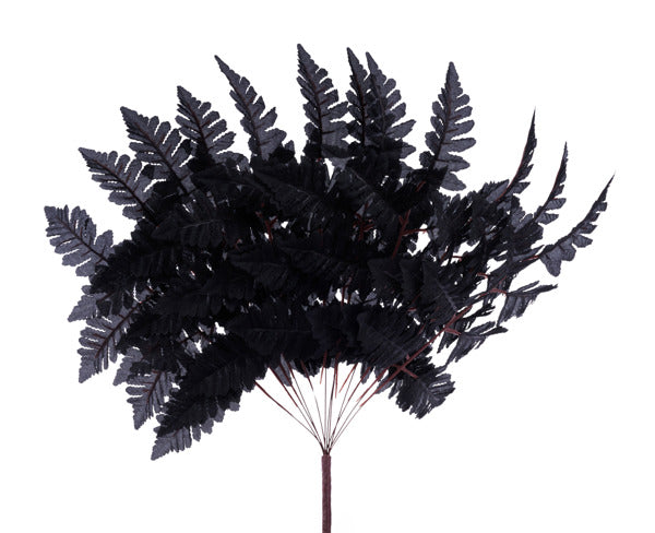 A dark green artificial fern plant with numerous dark green fronds.