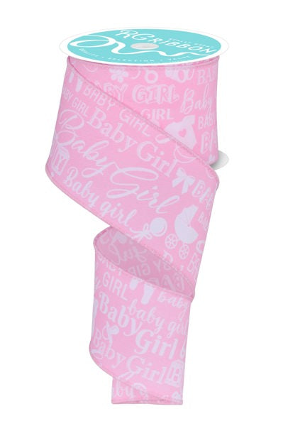 a pink ribbon with white letters on it