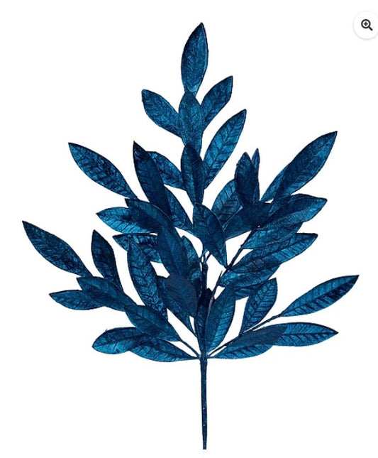 A stylized image of a plant with dark blue leaves arranged in a symmetrical pattern.