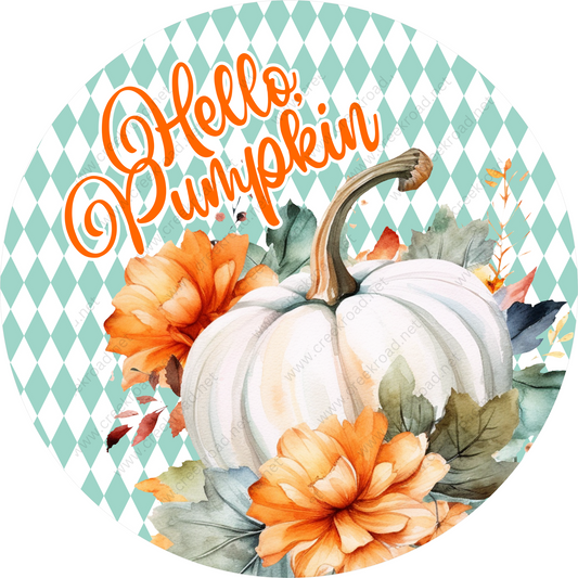 a watercolor painting of a white pumpkin with orange flowers