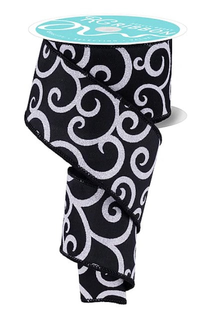 a black and white spiral pattern ribbon.