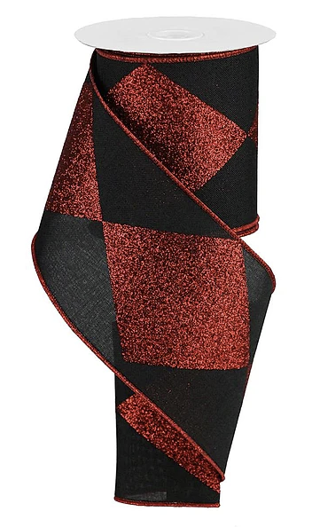 a black and red glittery ribbon.