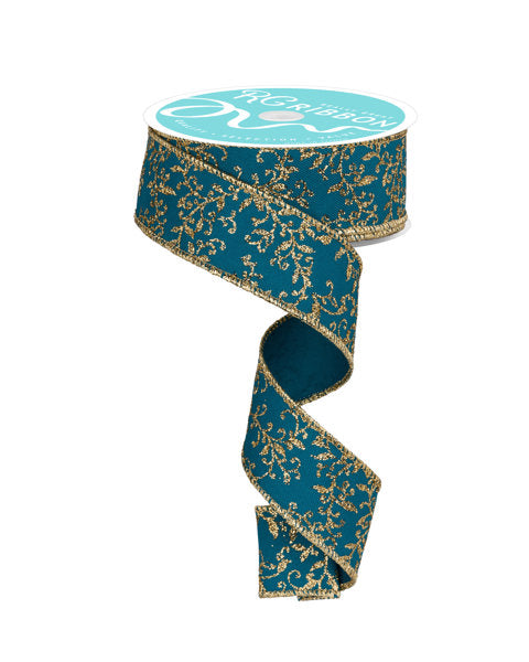 a roll of blue and gold ribbon on a white background