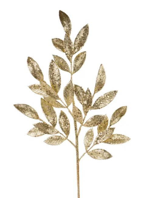 A gold leaf branch with multiple leaves attached to it.