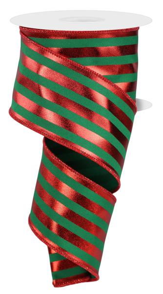 a roll of red and green christmas ribbon