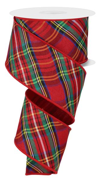 a roll of red and green plaid ribbon