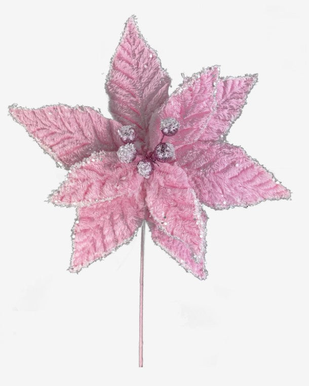 a pink flower on a stick on a white background