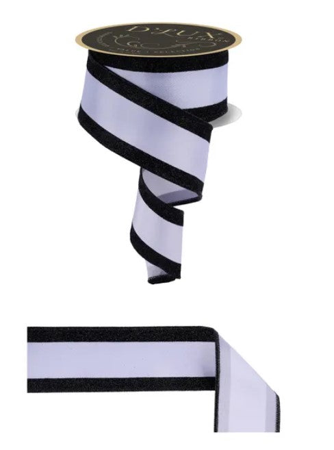 a black and white ribbon with a metallic black trim.