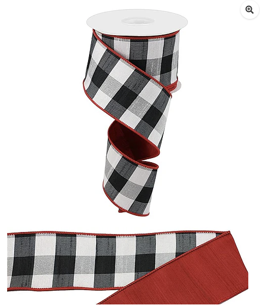 a red and white checkered ribbon with a white top.