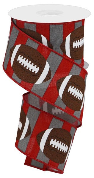 a red and gray football ribbon with a football on it