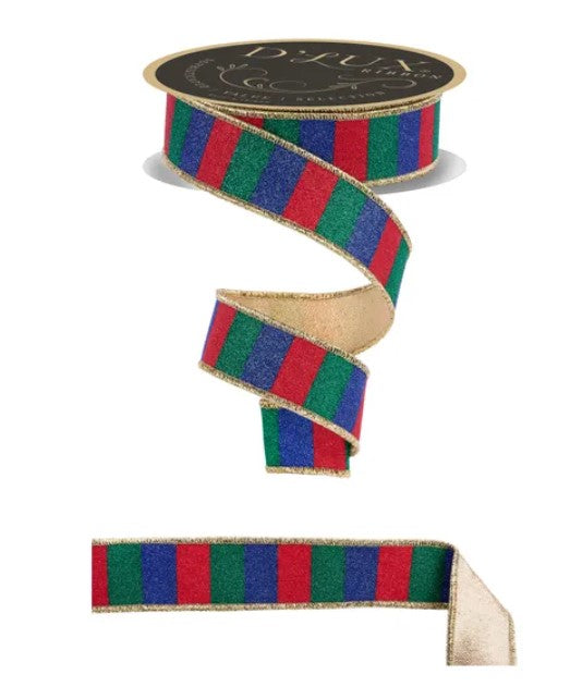 a colorful, striped ribbon with a gold trim.