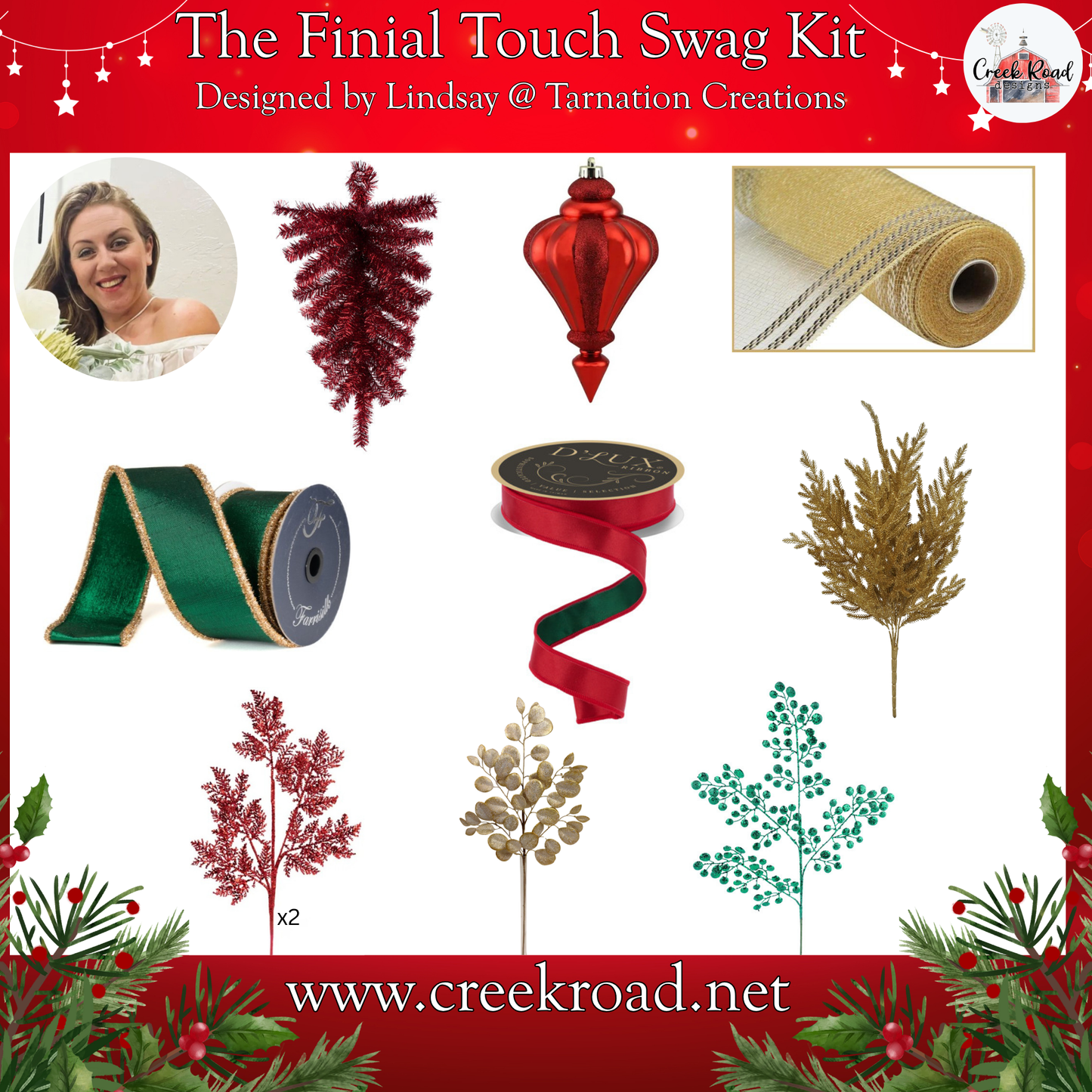 The image is a collage of various Christmas-themed items, including a woman, a Christmas tree, ornaments, and other festive decorations.