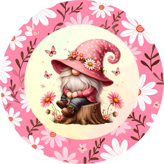 a painting of a gnome sitting on a tree stump