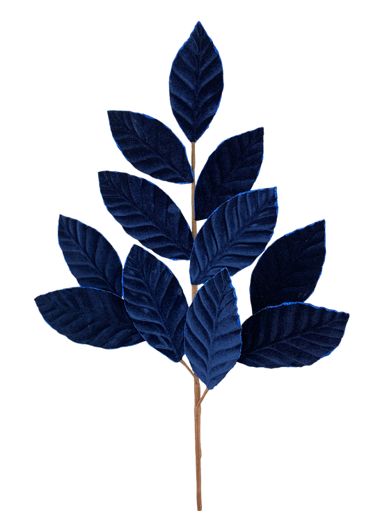 a stylized arrangement of blue leaves on a stem, creating a striking visual effect.