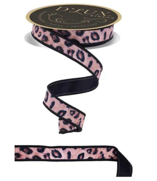A leopard print ribbon with a black border, and a smaller piece of the same ribbon.