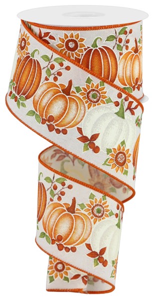 a roll of ribbon with pumpkins and flowers on it