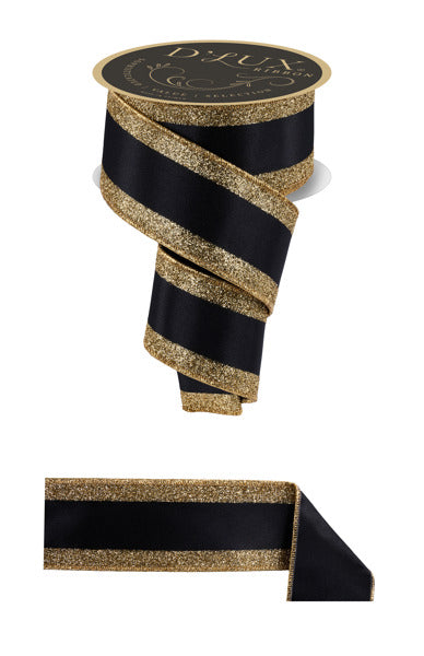 a black and gold ribbon with a glittery trim.