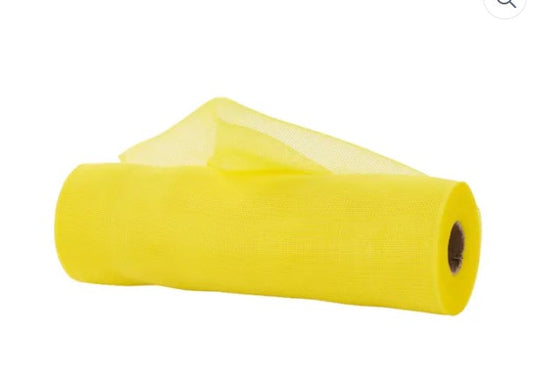 A roll of yellow mesh material against a white background.