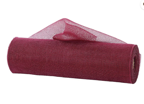 A roll of maroon mesh material against a white background.