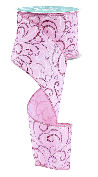 a pink and purple floral patterned ribbon.