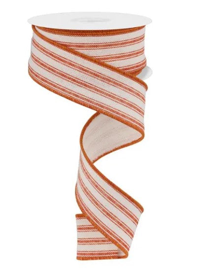 A roll of red and white striped ribbon with a white backing.
