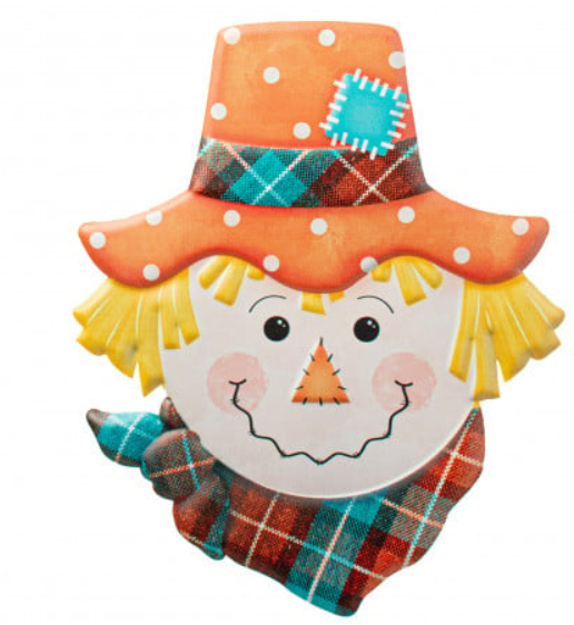 an orange and blue plaid hat with a clown face