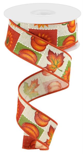 a roll of ribbon with autumn leaves on it