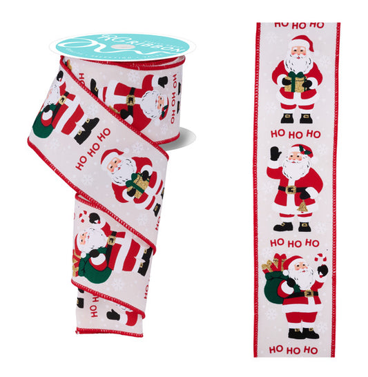 a Christmas-themed ribbon with Santa Claus and presents.