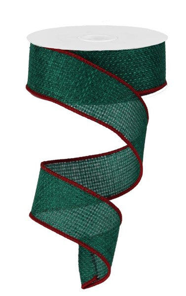 a roll of green and red wired ribbon