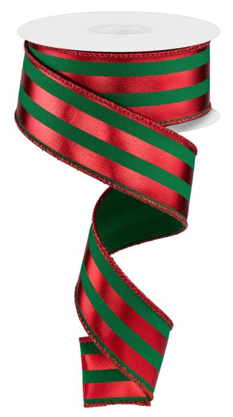 a red and green ribbon with a red and green stripe