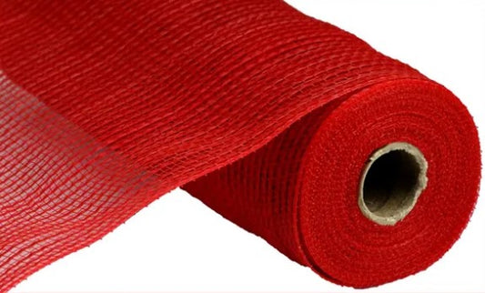 A roll of red mesh or fabric with a visible hole in the center.
