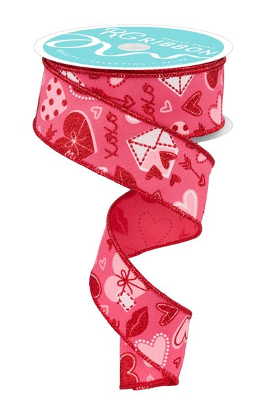 a pink ribbon with hearts and hearts on it