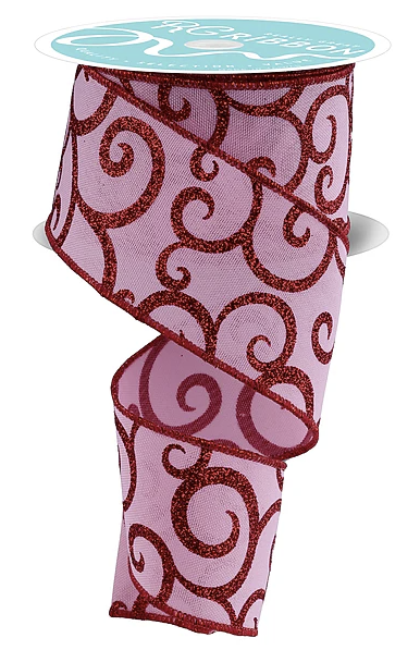 a pink and red spiral-patterned ribbon.