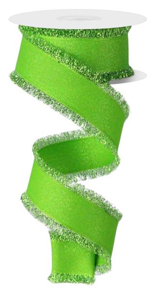 a roll of lime green glitter ribbon on a white background