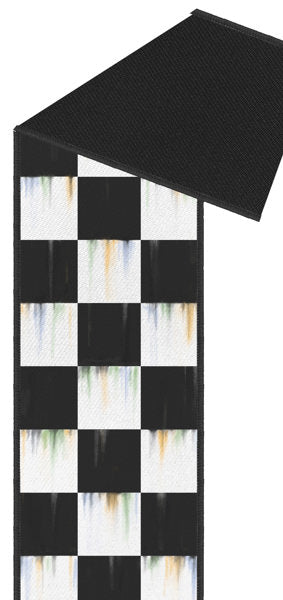a black and white checkered pattern with a black border, creating a visually striking contrast.