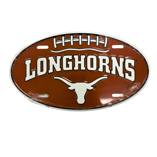 A metal plate with the word "LONGHORNS" and a football on it.