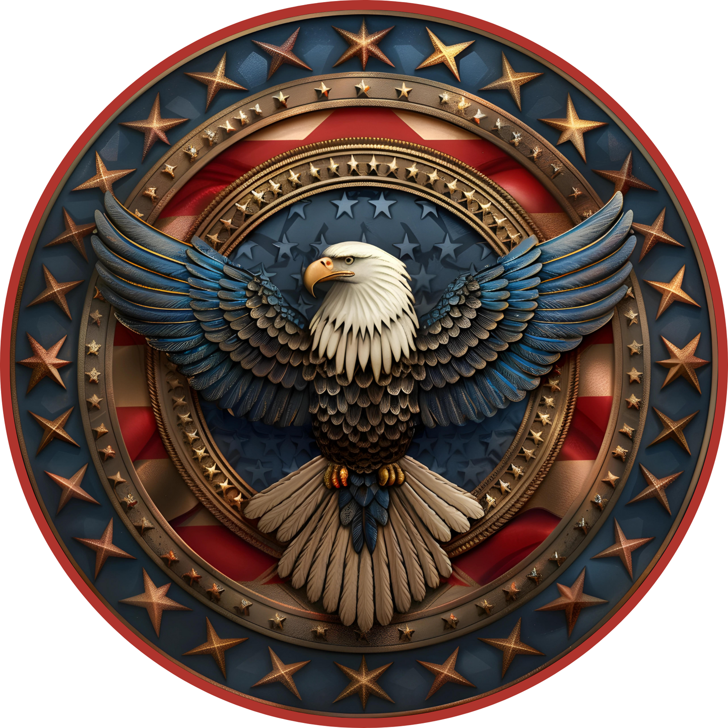 a bald eagle sitting on top of an american flag