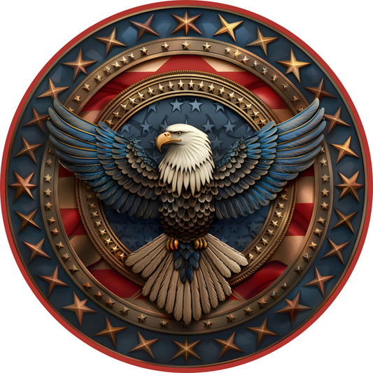 a bald eagle sitting on top of an american flag