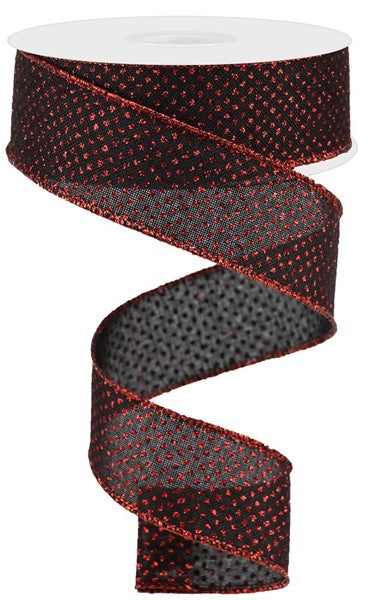 a red and black dotted ribbon on a white background