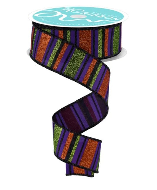 A spiral-shaped, multicolored ribbon with a metallic, glittery texture.