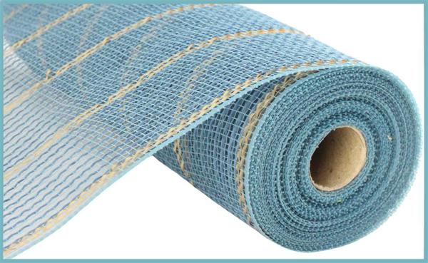 a roll of blue and yellow mesh fabric